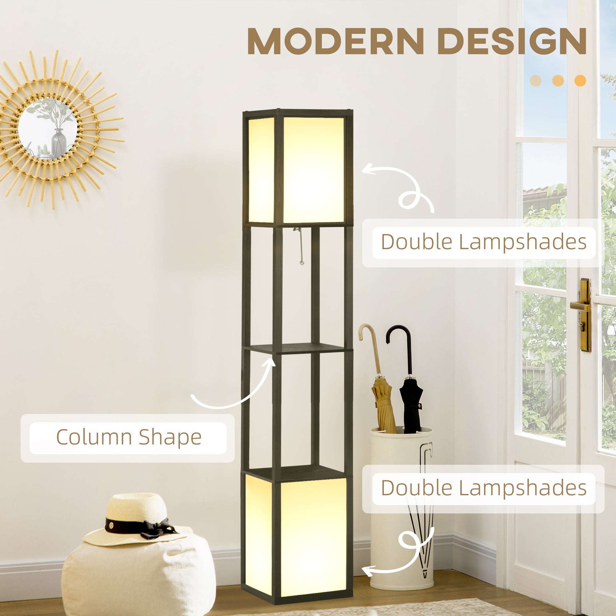 Modern Shelf Floor Lamp With Dual Ambient Light, Standing Lamp Living Room, Bedroom, 10.25
