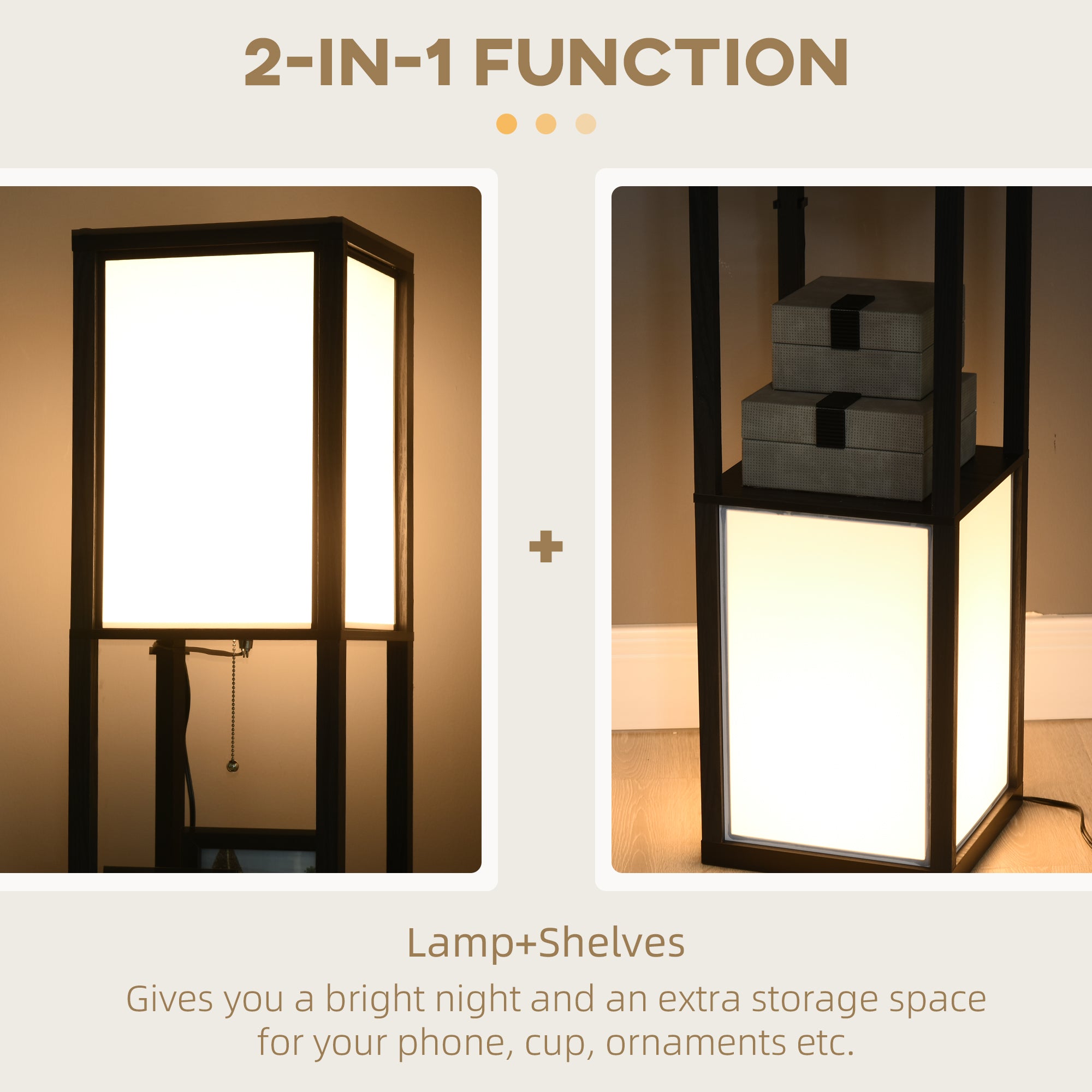 Modern Shelf Floor Lamp With Dual Ambient Light, Standing Lamp Living Room, Bedroom, 10.25